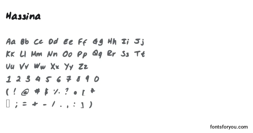 Czcionka Hassina – alfabet, cyfry, specjalne znaki