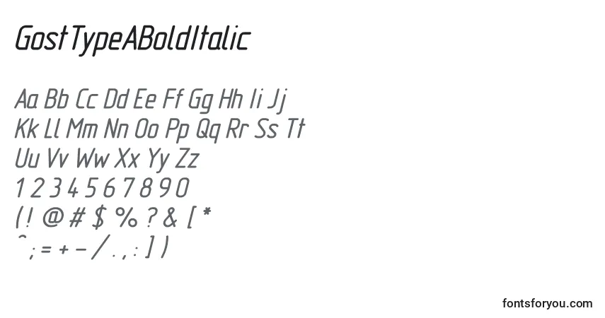 A fonte GostTypeABoldItalic – alfabeto, números, caracteres especiais