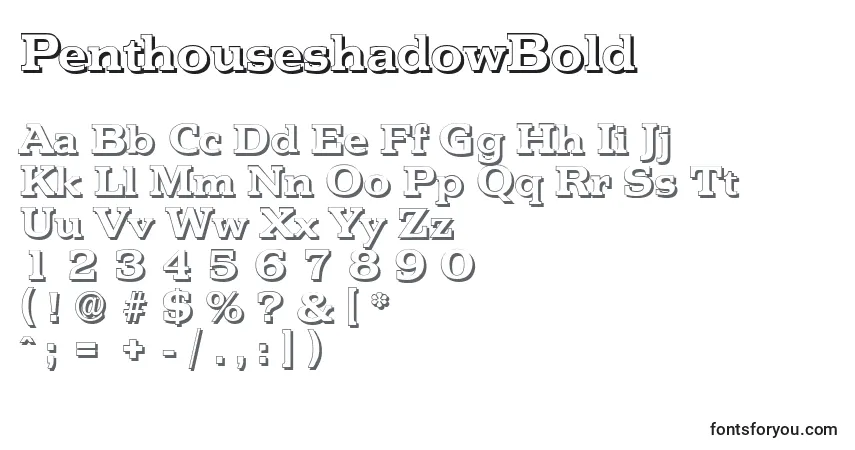 Шрифт PenthouseshadowBold – алфавит, цифры, специальные символы