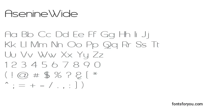 A fonte AsenineWide – alfabeto, números, caracteres especiais