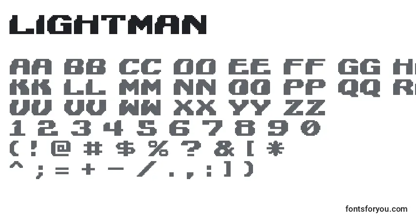 A fonte Lightman – alfabeto, números, caracteres especiais