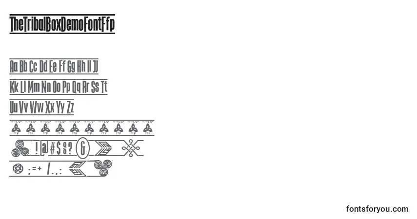 Czcionka TheTribalBoxDemoFontFfp – alfabet, cyfry, specjalne znaki