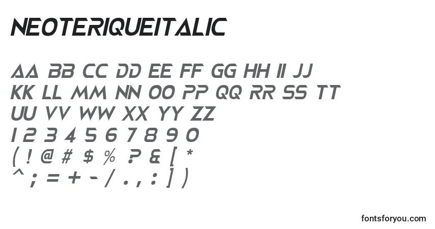 NeoteriqueItalic Font – alphabet, numbers, special characters