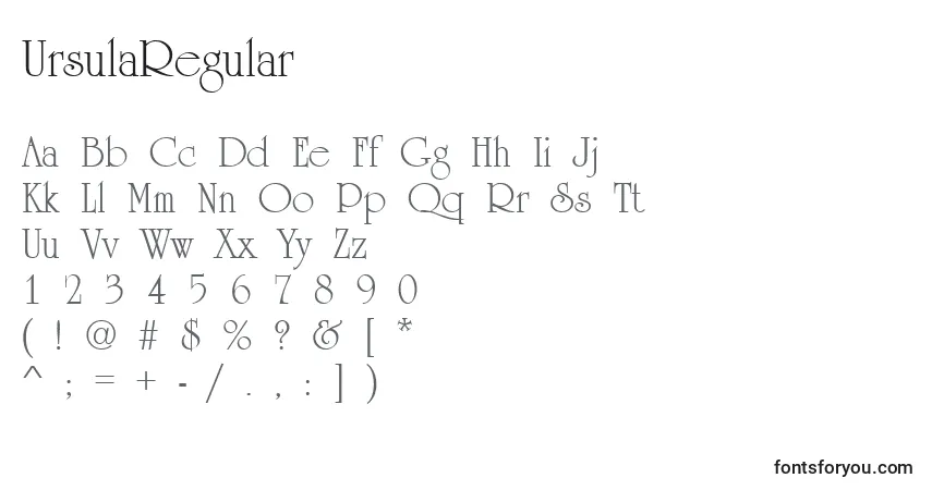 Czcionka UrsulaRegular – alfabet, cyfry, specjalne znaki