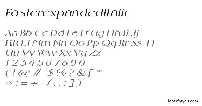 Schriftart FosterexpandedItalic – Alphabet, Zahlen, spezielle Symbole