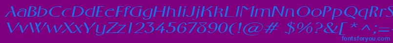 FosterexpandedItalic-Schriftart – Blaue Schriften auf violettem Hintergrund
