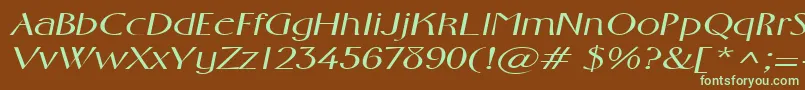 フォントFosterexpandedItalic – 緑色の文字が茶色の背景にあります。