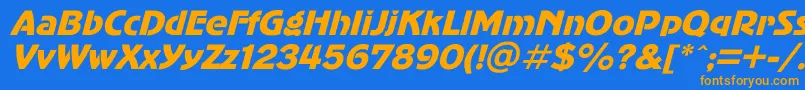 フォントAdvergo1 – オレンジ色の文字が青い背景にあります。