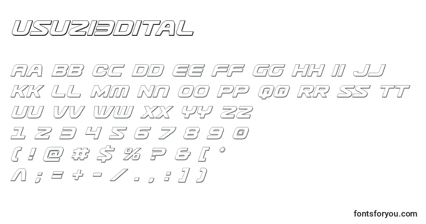 Usuzi3Dital-fontti – aakkoset, numerot, erikoismerkit