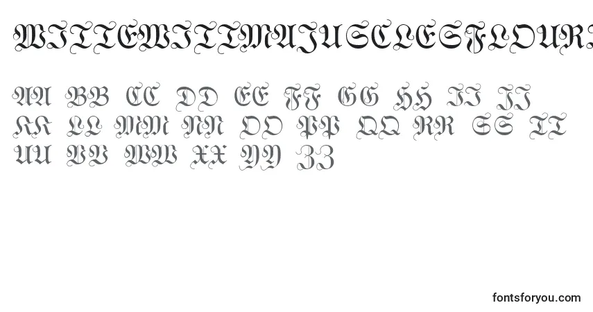 Czcionka WittewittmajusclesFlourish – alfabet, cyfry, specjalne znaki