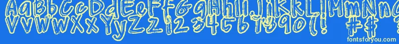 DjbWornAtTheKnees Font – Yellow Fonts on Blue Background