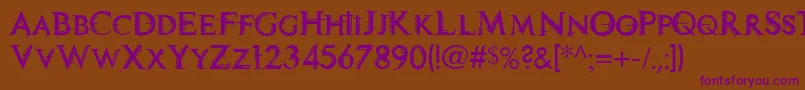 TechnoviaCaps-fontti – violetit fontit ruskealla taustalla