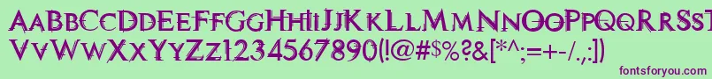 TechnoviaCaps-fontti – violetit fontit vihreällä taustalla