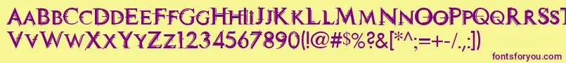 TechnoviaCaps-fontti – violetit fontit keltaisella taustalla