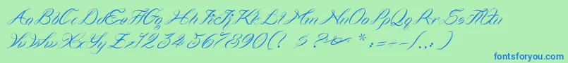 Curlings-Schriftart – Blaue Schriften auf grünem Hintergrund