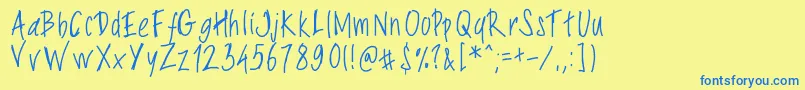 Pwslimyfonts-Schriftart – Blaue Schriften auf gelbem Hintergrund