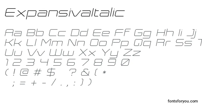 ExpansivaItalic-fontti – aakkoset, numerot, erikoismerkit