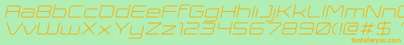 フォントExpansivaItalic – オレンジの文字が緑の背景にあります。