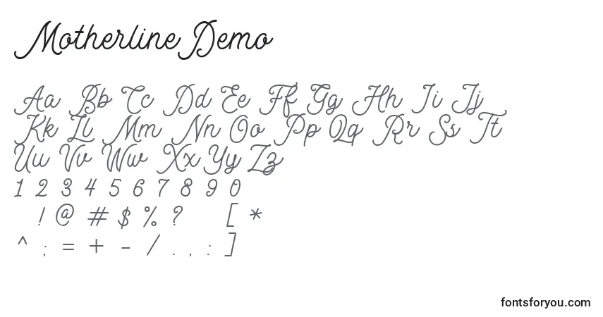 MotherlineDemo-fontti – aakkoset, numerot, erikoismerkit