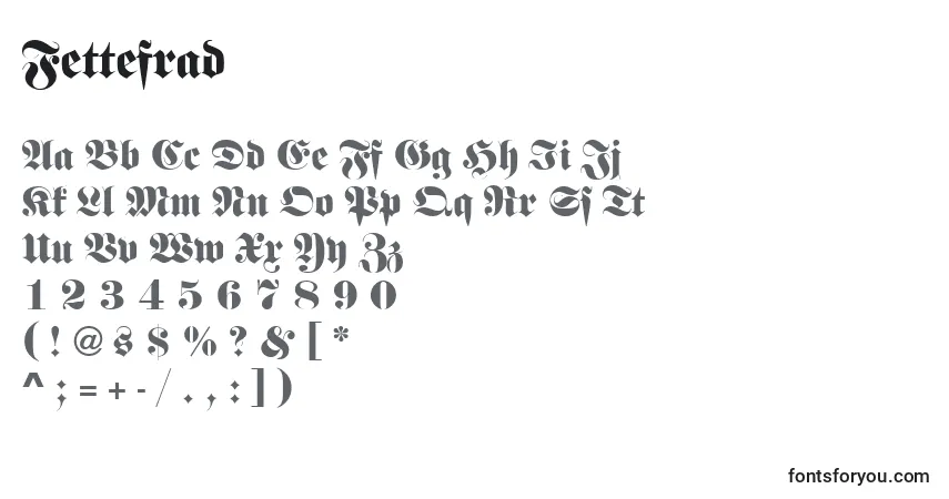 Schriftart Fettefrad – Alphabet, Zahlen, spezielle Symbole