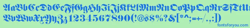 フォントFettefrad – 青い文字は緑の背景です。