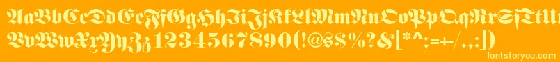 Fettefrad-Schriftart – Gelbe Schriften auf orangefarbenem Hintergrund