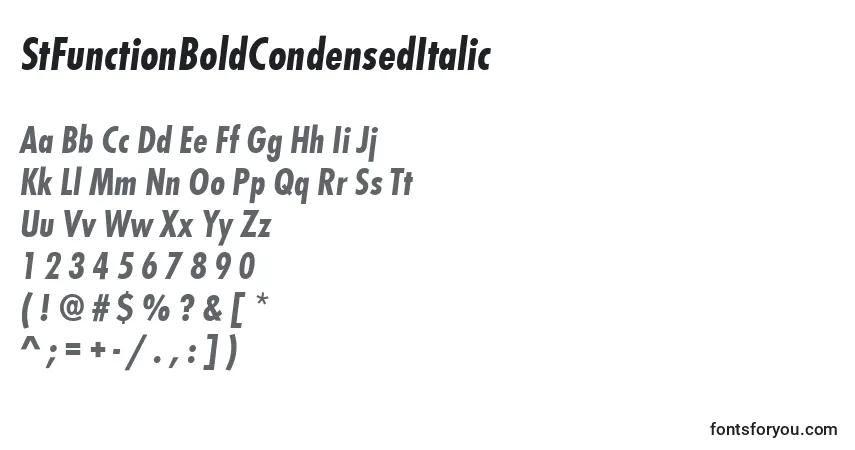 Czcionka StFunctionBoldCondensedItalic – alfabet, cyfry, specjalne znaki