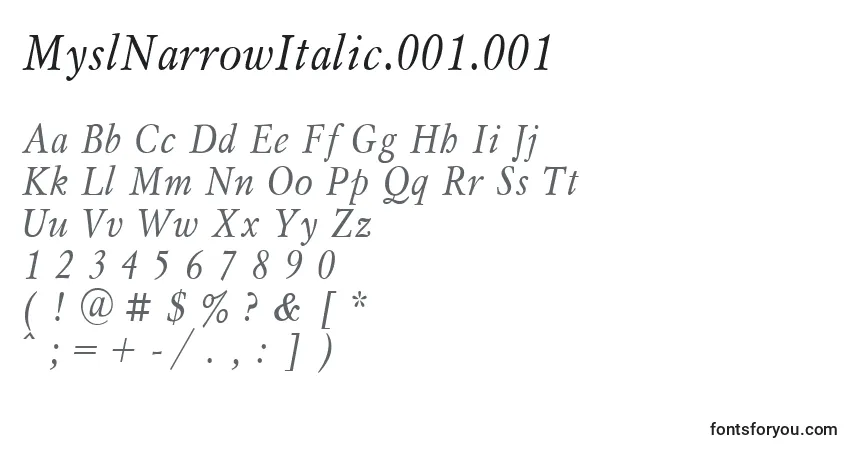 Шрифт MyslNarrowItalic.001.001 – алфавит, цифры, специальные символы