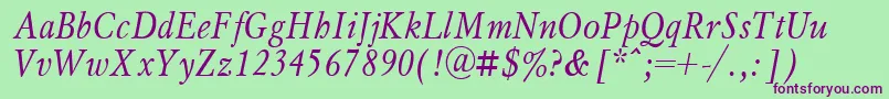 MyslNarrowItalic.001.001 Font – Purple Fonts on Green Background