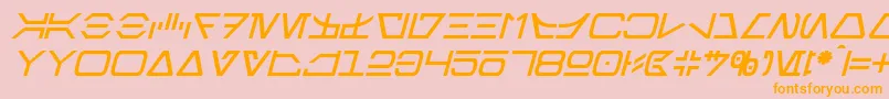 AurebeshItalic-Schriftart – Orangefarbene Schriften auf rosa Hintergrund