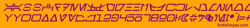 AurebeshItalic-Schriftart – Violette Schriften auf orangefarbenem Hintergrund