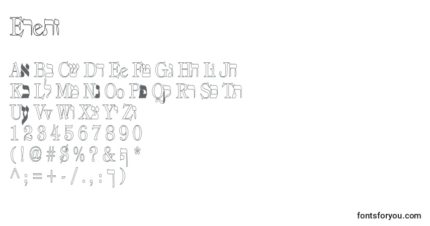 Czcionka Eretz – alfabet, cyfry, specjalne znaki