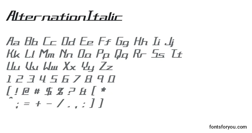AlternationItalic-fontti – aakkoset, numerot, erikoismerkit