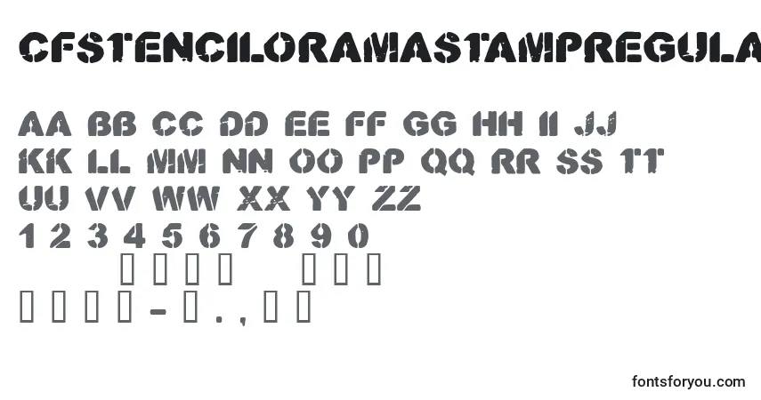 Шрифт CfstenciloramastampRegular – алфавит, цифры, специальные символы