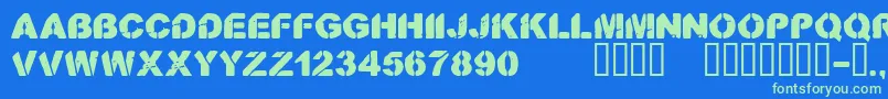 CfstenciloramastampRegular Font – Green Fonts on Blue Background