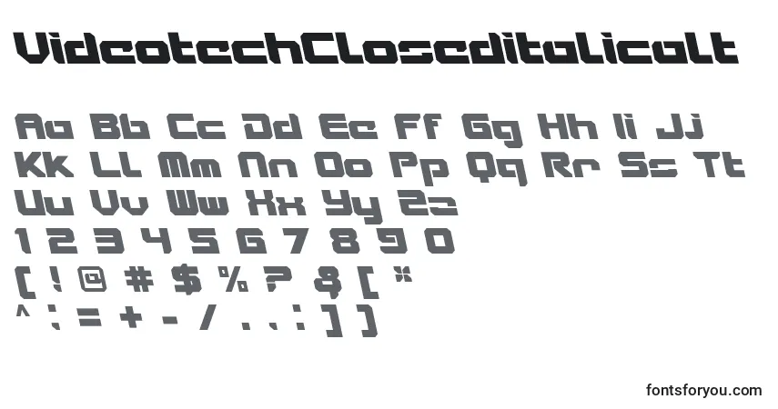 Шрифт VideotechCloseditalicalt – алфавит, цифры, специальные символы