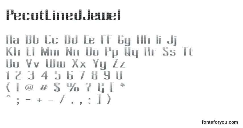 Czcionka PecotLinedJewel – alfabet, cyfry, specjalne znaki