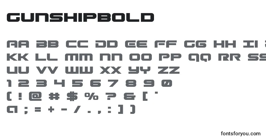 Czcionka Gunshipbold – alfabet, cyfry, specjalne znaki