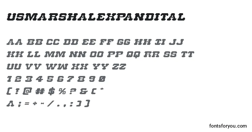 Czcionka Usmarshalexpandital – alfabet, cyfry, specjalne znaki
