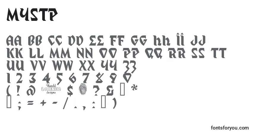 A fonte Mystp – alfabeto, números, caracteres especiais