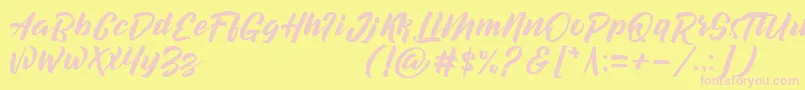 Czcionka DecalledScriptDemoVersion – różowe czcionki na żółtym tle