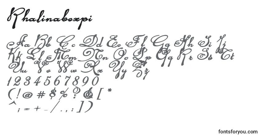 Czcionka Rhalinabexpi – alfabet, cyfry, specjalne znaki