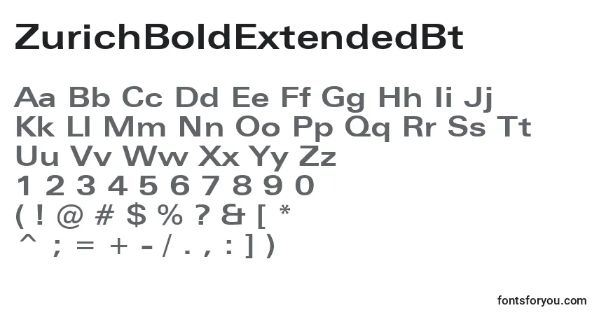 Czcionka ZurichBoldExtendedBt – alfabet, cyfry, specjalne znaki