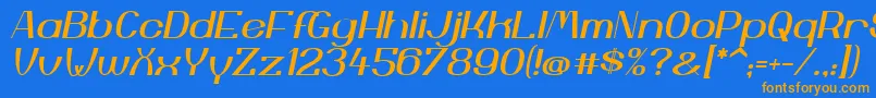 フォントYiggivooUcI – オレンジ色の文字が青い背景にあります。