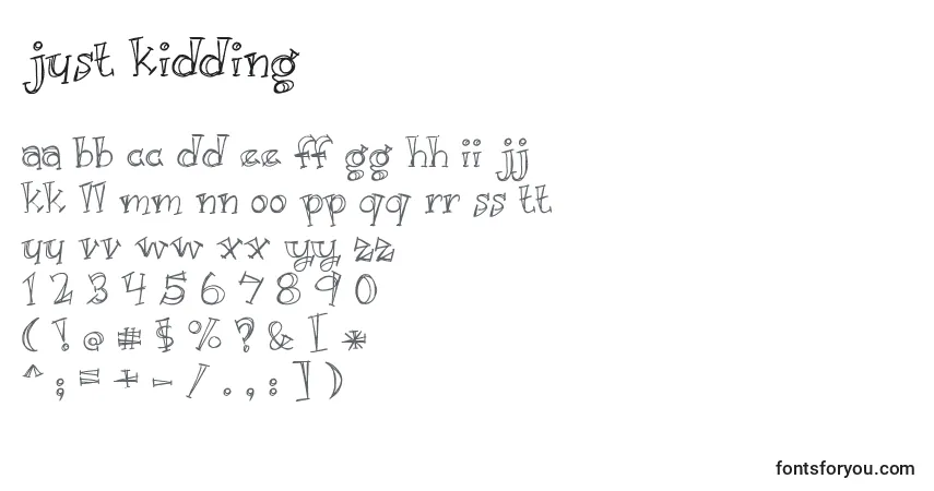 Czcionka Just Kidding – alfabet, cyfry, specjalne znaki