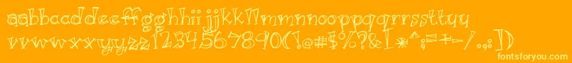 Weitere Informationen zur Just Kidding-Schriftart Just Kidding-Schriftart – Gelbe Schriften auf orangefarbenem Hintergrund