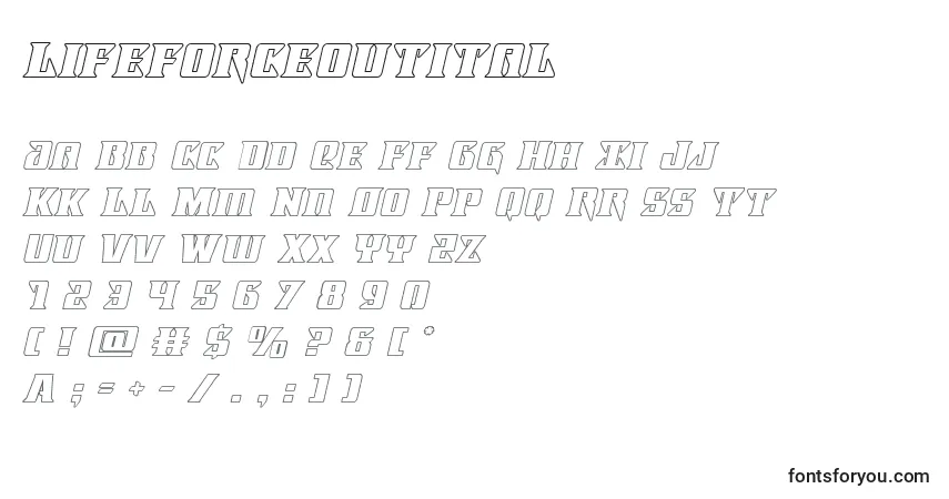 Schriftart Lifeforceoutital – Alphabet, Zahlen, spezielle Symbole