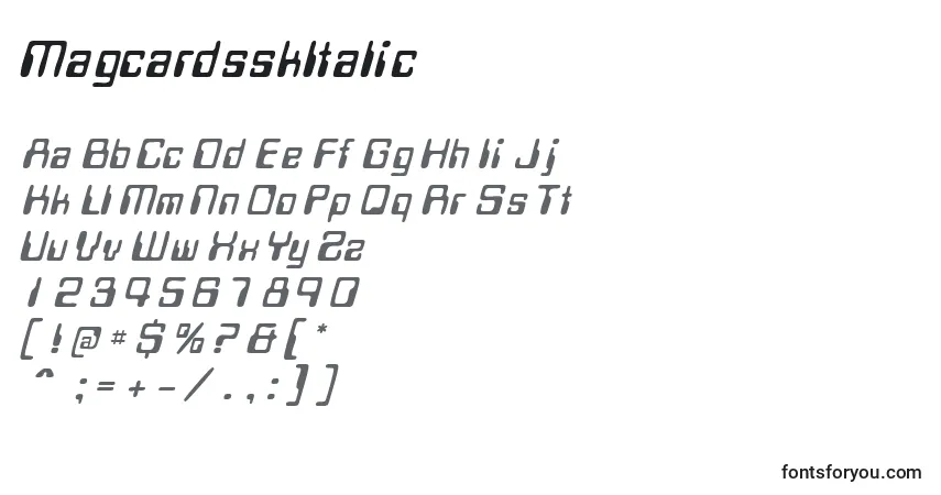 Шрифт MagcardsskItalic – алфавит, цифры, специальные символы