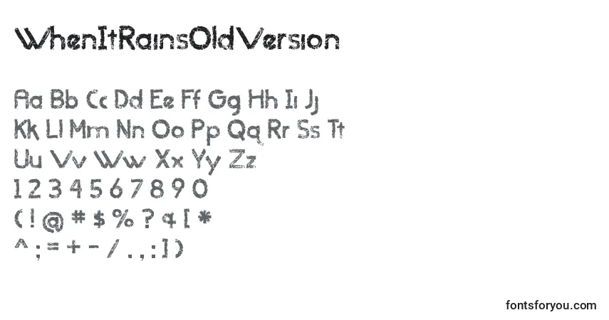 Schriftart WhenItRainsOldVersion – Alphabet, Zahlen, spezielle Symbole