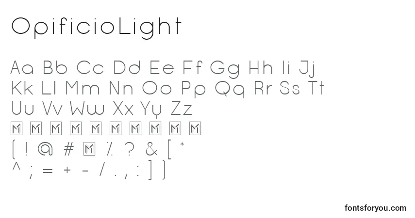 Fuente OpificioLight - alfabeto, números, caracteres especiales